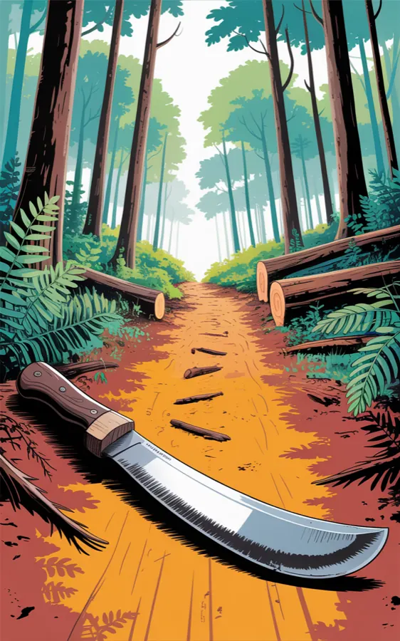 Machete resting on a forest trail