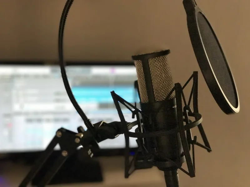Studio condenser microphone with pop filter