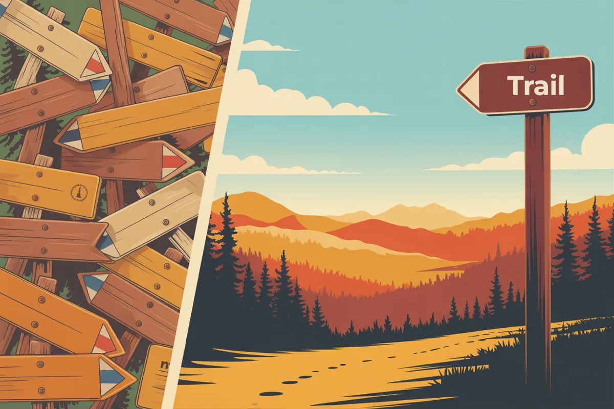 Scattered trail signs versus a single carved totem