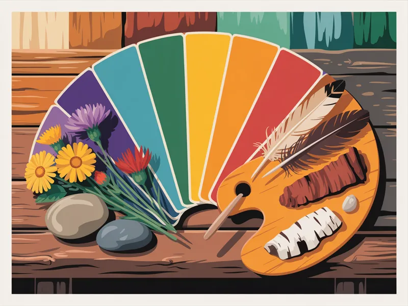 Wildflowers and bark swatches arranged as a natural color palette