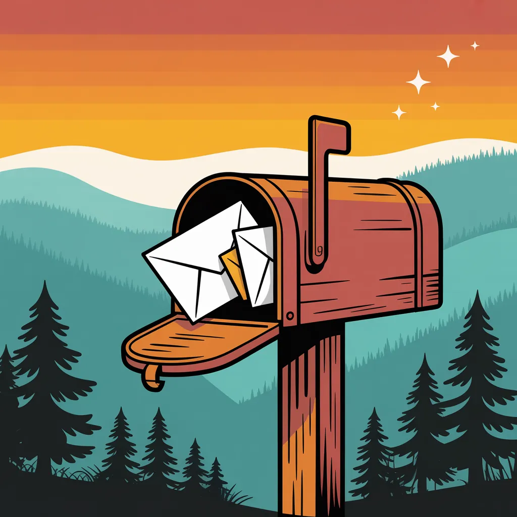 Trailhead mailbox full of letters at sunset