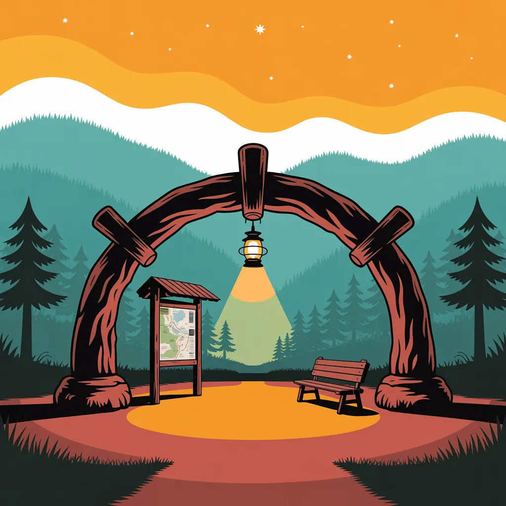 Carved wooden map pin planted on a ridge overlook