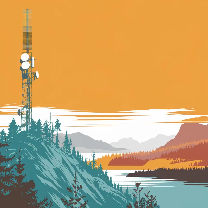 Radio Tower — broadcast tower on a hillside overlooking a valley