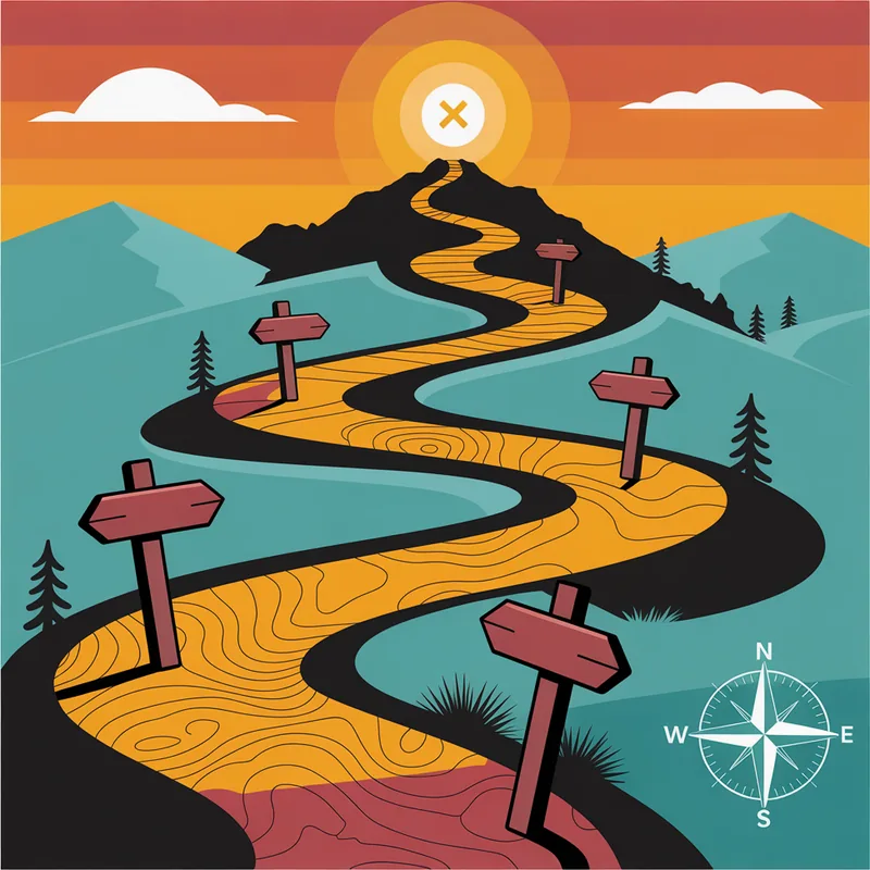 SEO Path — winding trail with signposts leading to the summit