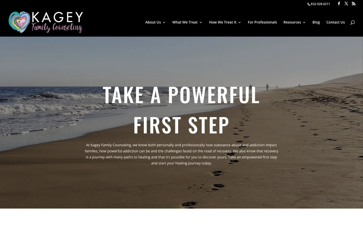 Kagey Family Counseling homepage desktop view