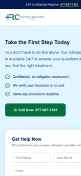 Positive Recovery Centers mobile view